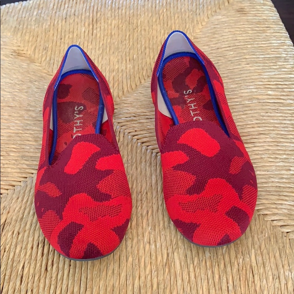 Rothy’s red camo loafers. Very good condition.